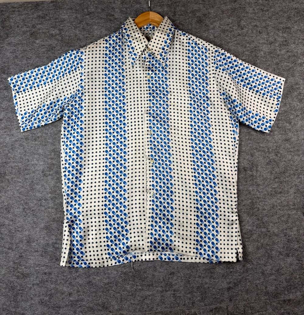 Neiman Marcus Size M Vintage Polka Dot Short Sleeve Shirt ( One Button Missing )